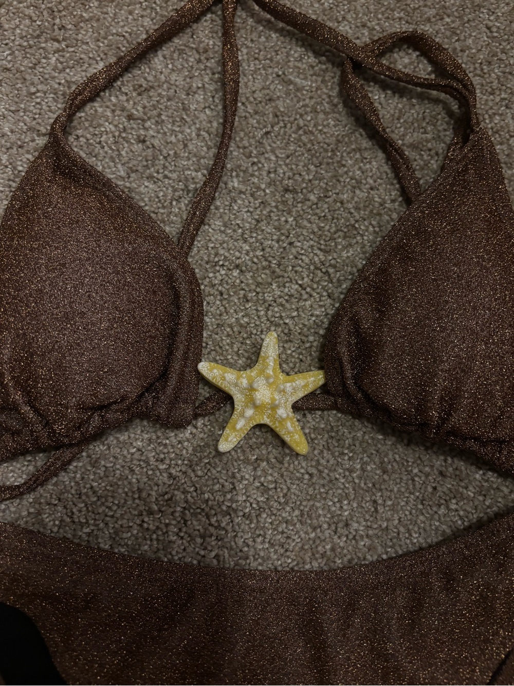 Shimmer Triangle Bikini Top in Metallic Brown